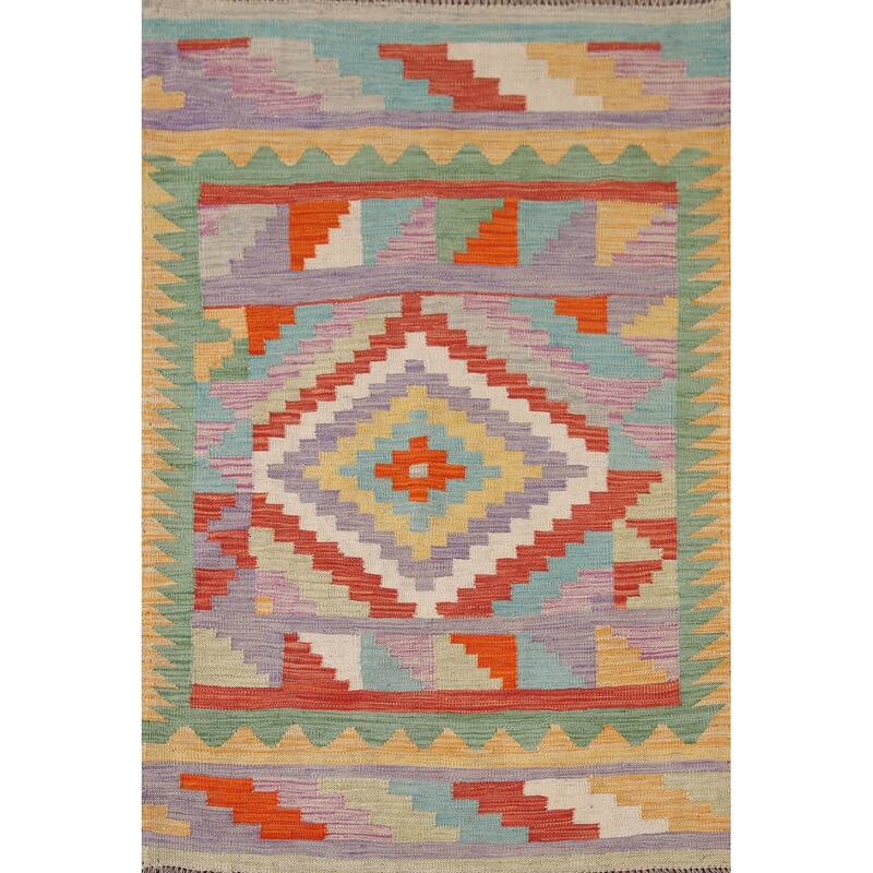 Southwestern Kilim Accent Rug Reversible Flatweave Wool Carpet - 3'4"x 4'11"