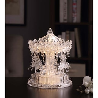 10.3" Clear White Carousel Horse Rotational Motion Tabletop DecorLarge