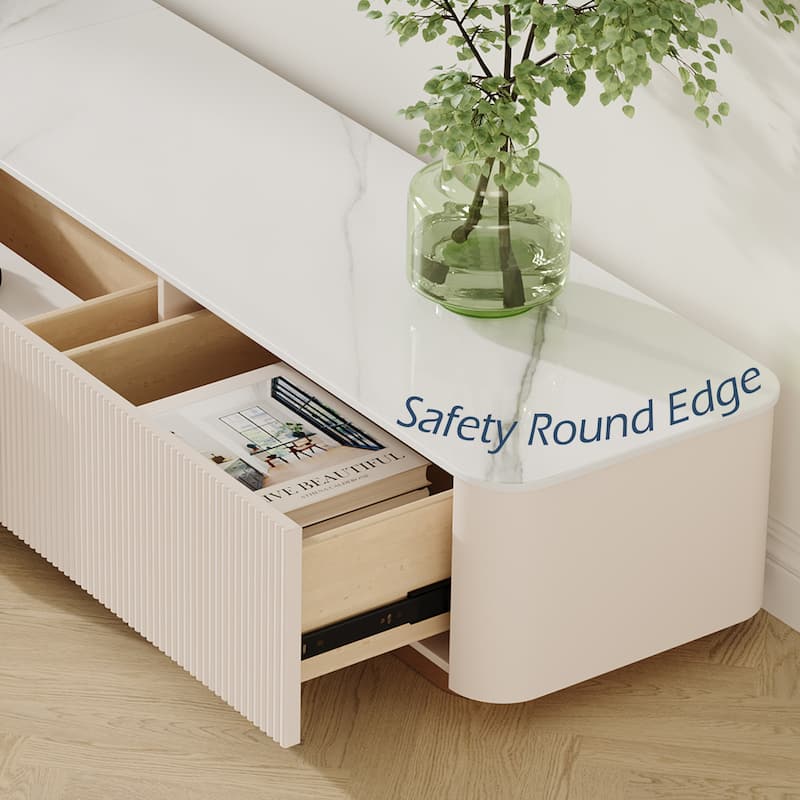 Modern TV Stands with Glossy Sintered Stone, 4-6Drawers, White & Gray
