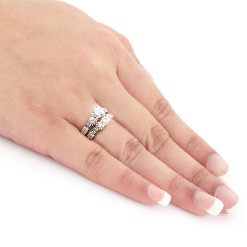 Auriya 14k Gold 2 1/2ctw Round 3-stone Diamond Engagement Ring Set