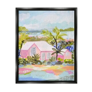 Stupell Pink Tropical Cottage Framed Floater Canvas Wall Art Design by ...