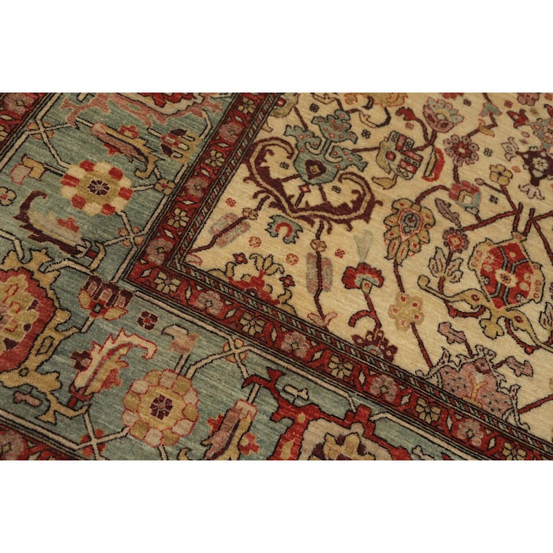 Hand Knotted Traditional Wool Beige Geometric Area Rug - 13' 7'' X 10' 3''