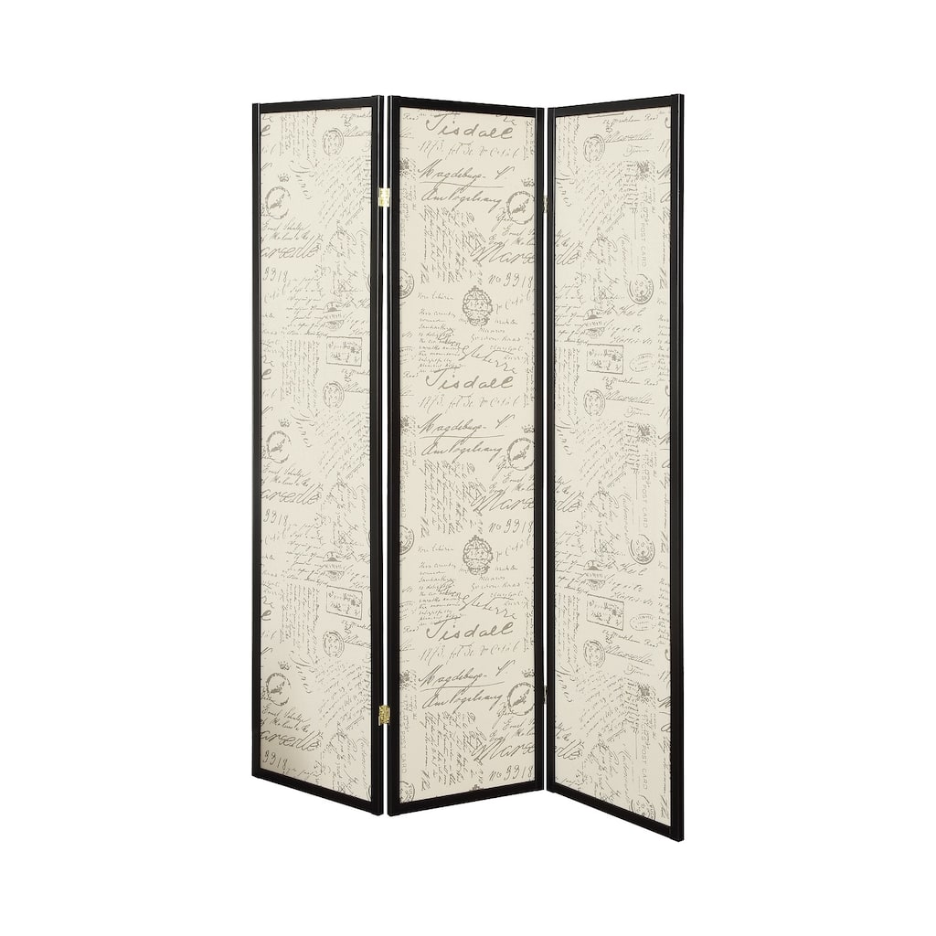 3 Panel Screen in French Script and Black