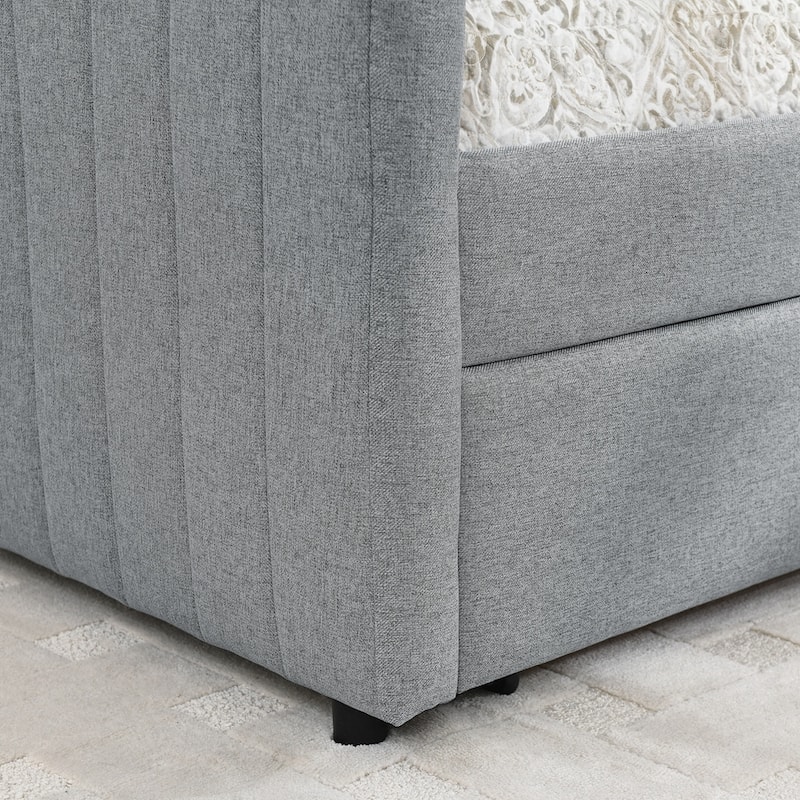 Vertical Stripes Linen Fabric Upholstered Sofa Bed with Two Drawers