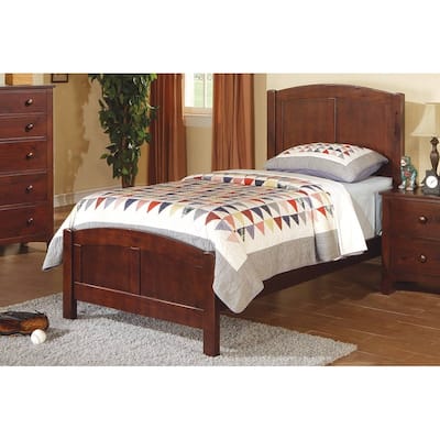 Twin Size Panel Bed with Carved Headboard and Rubberwood Frame