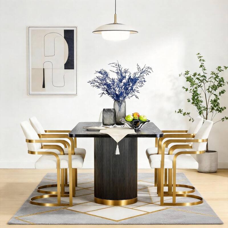 Mid Century Modern Solid Wood Dining Table with Double Pedestal Base