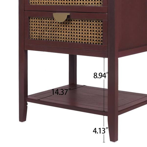 2Drawer Side Table Naturel Rattan Nightstand End Table with Semi