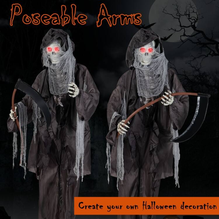 Black Metal Fabric Animated Grim Reaper Halloween Decoration 8.5ft