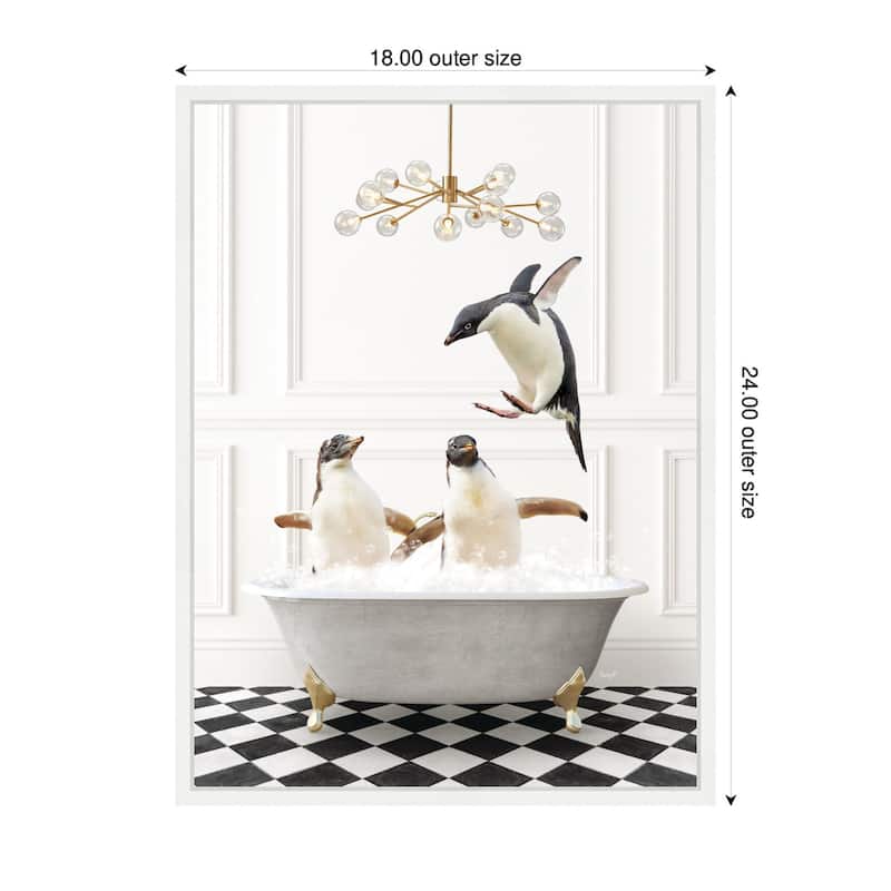 Kate and Laurel Sylvie Penguins in Lux Bathtub Framed Canvas by Amy Peterson