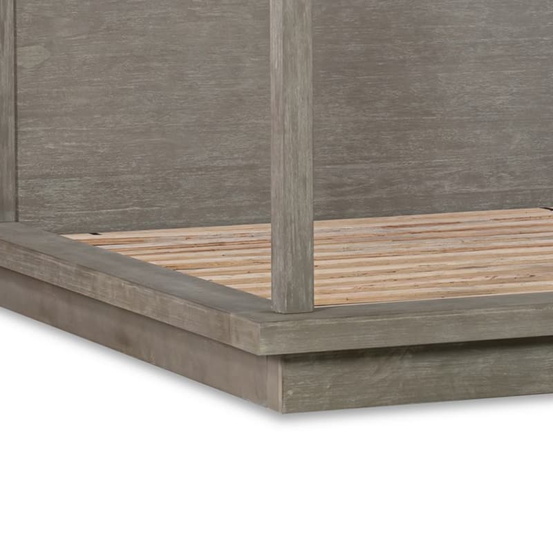 Nels King Platform Canopy Bed, Low Profile, Mitered Edges, Mineral Gray