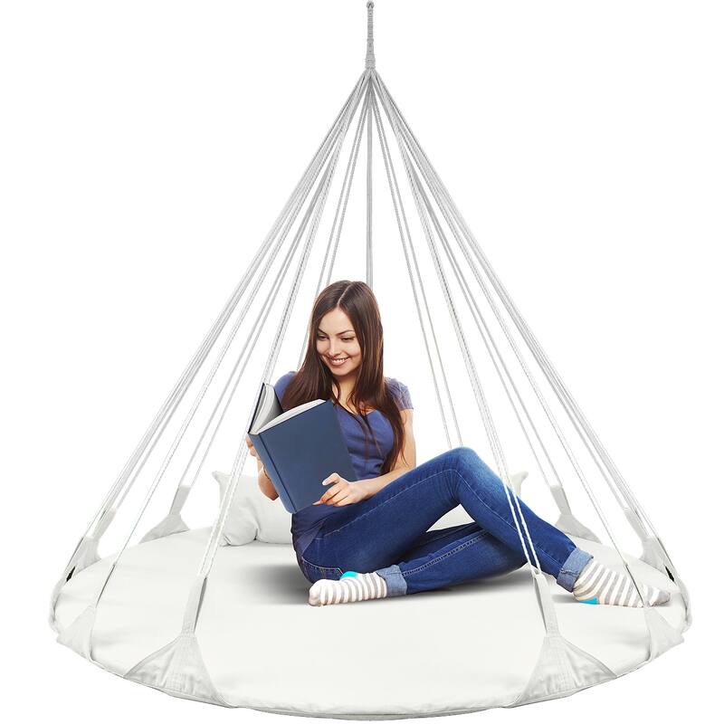 Hanging Swing Nest with Pillow, Double Hammock Daybed Saucer Style Lounger Swing, 264 Pound Capacity