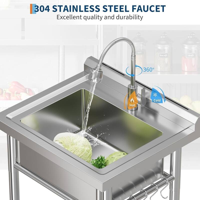 22.8"x18.9"x35.4" Freestanding Single Bowl Utility Sink with Storage Shelf