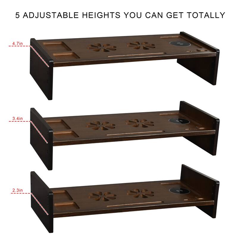Wood Computer Monitor Stand Desktop Organizer with Drawer