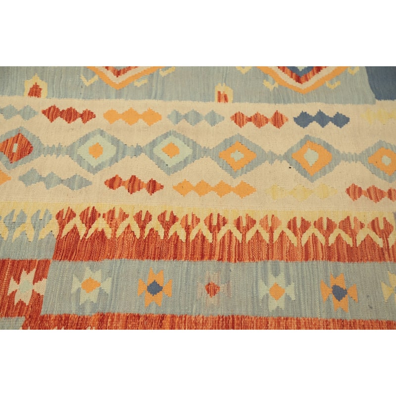 Hand Woven Oriental 100% Wool Carpet Southwestern Tribal Multi-Colored Kilim Area Rug - 9' 2'' X 6' 0''