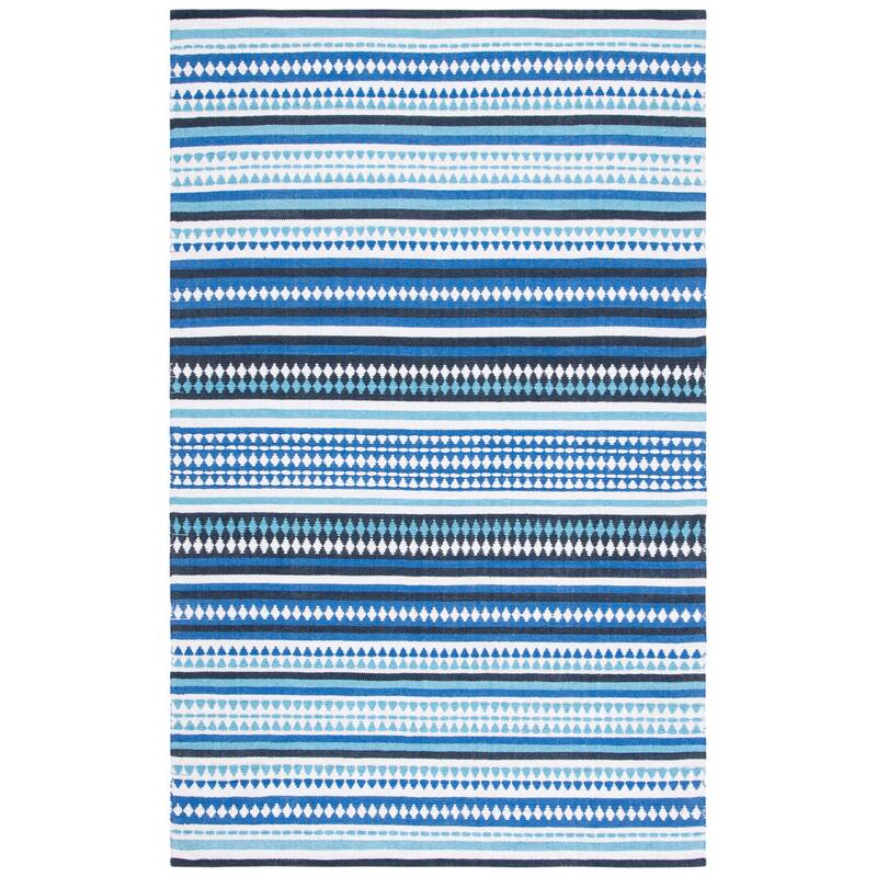 SAFAVIEH Handmade Montauk Nellwyn Cotton Rug - 6' Square - Blue/Ivory