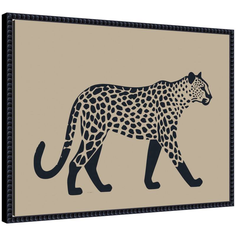 Kate and Laurel Modern Linocut Leopard 2 by The Creative Bunch Studio Framed Canvas Wall Art Print - 24 x 18 - Black