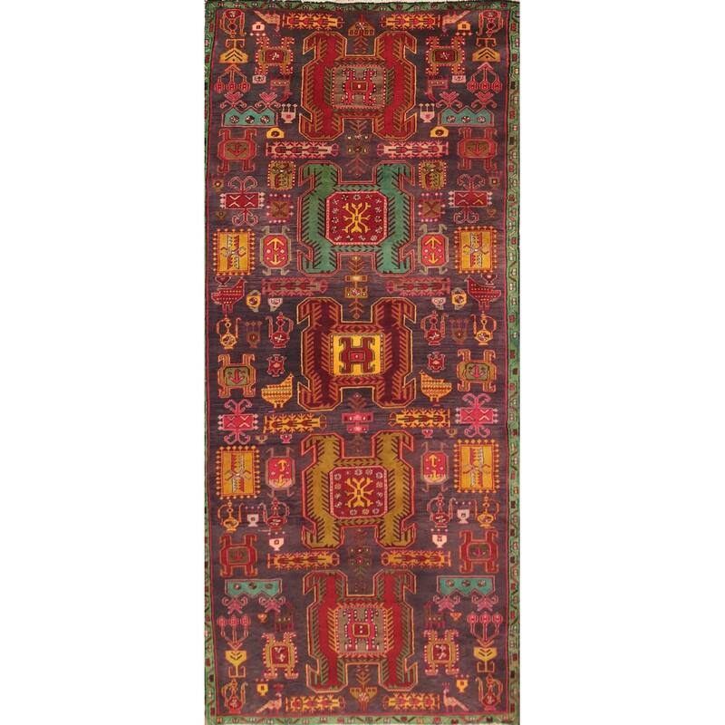 Hand Knotted Oriental 100% Wool Carpet Traditional Tribal Purples Ardebil Runner Rug - 9' 6'' X 3' 5''