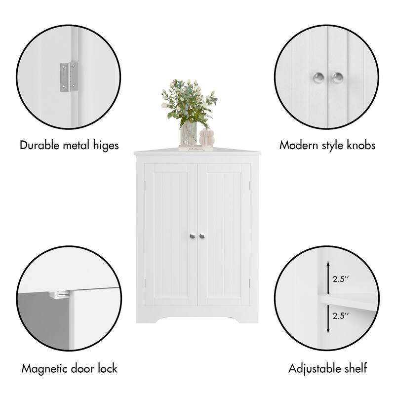 Floor Corner Cabinet with 2 Doors and Adjustable Shelves,Freestanding Narrow Cabinet Organizer,Corner Storage Cabinets