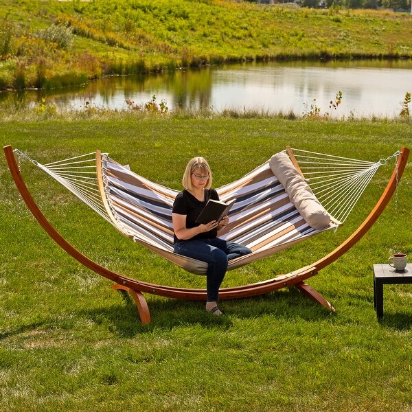 Sunnydaze Quilted Hammock with Curved Bamboo Spreader Bar and