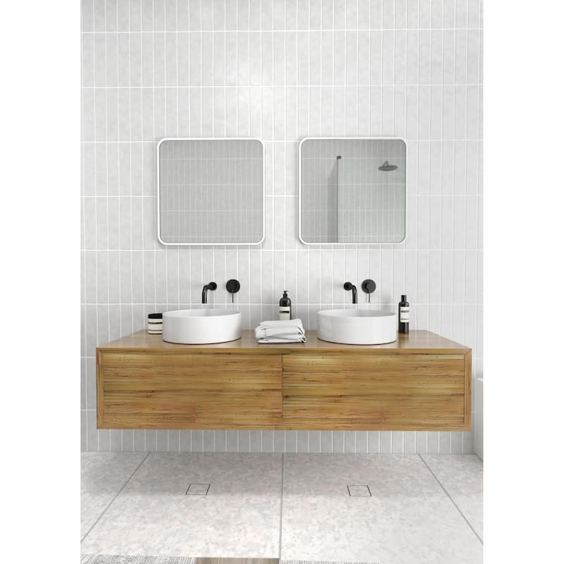 Glass Warehouse 22 in. H x 22 in. W Radius Corner Stainless Steel Framed Mirror