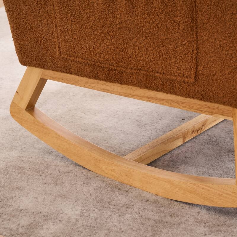 Accent Rocking Chair with Footrest High Back Rubber Wood Rocking Legs Bedroom Living Space