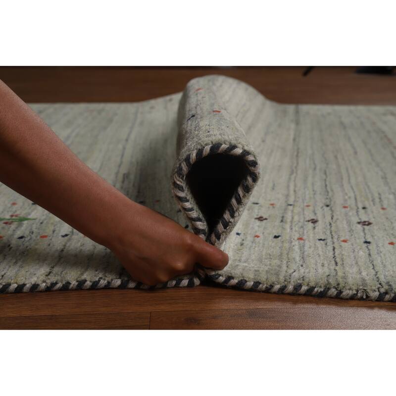 Hand Knotted Oriental 100% Wool Carpet Tribal Animal Pictorial Greys & Charcoal Gabbeh Area Rug - 8' 1'' X 5' 0''