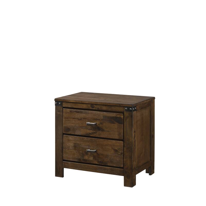 1pc Rustic Two Drawer Nightstand Bedroom Solid Wood Wooden Furniture Nightstand End Table