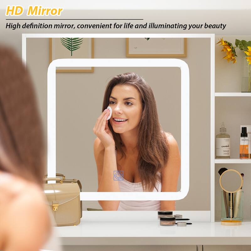 39.4"Wide Makeup Vanity Set with Stool and 3 Color Touching Mirror - 39.4"W