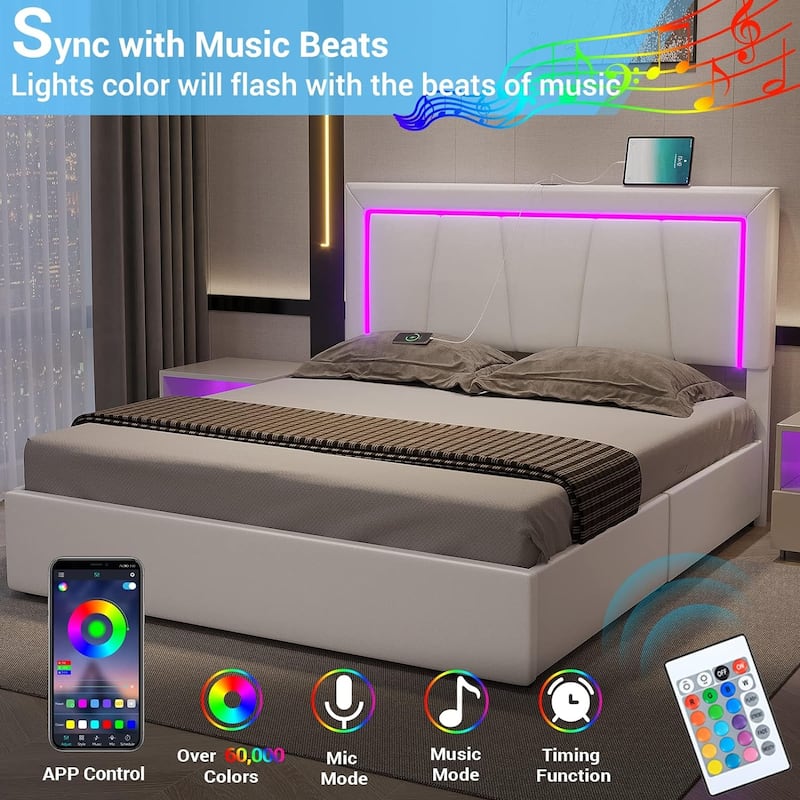Bed Frame with 4 Storage Drawers1 USB /Type-C Charging Station