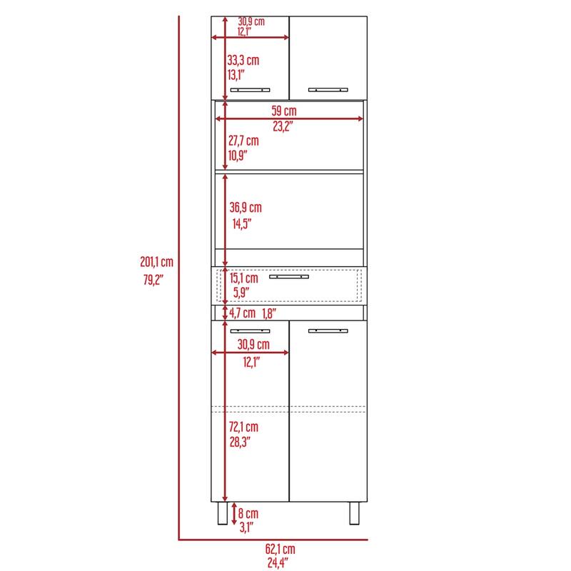 Double Door Microwave Cabinet with Drawer and Shelf - N/A