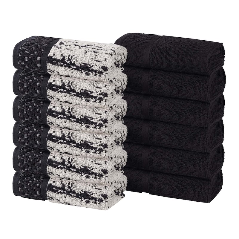 Superior Lodie Cotton Jacquard Solid and Two-Toned Washcloth Set of 12