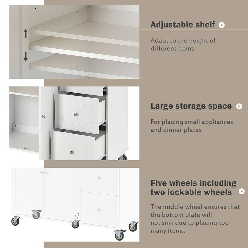 Rolling Mobile Kitchen Island with Wheels Drop Leaf, Solid Wood Top
