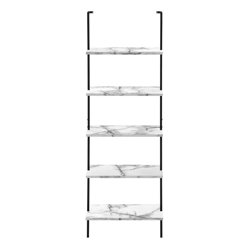 Bookshelf, Bookcase, Etagere, Ladder, 5 Tier, 72"h, Office, Bedroom, Laminate, Metal, Contemporary, Modern