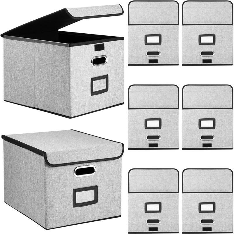6 Pack File Organizer Boxes Collapsible Large - Grey