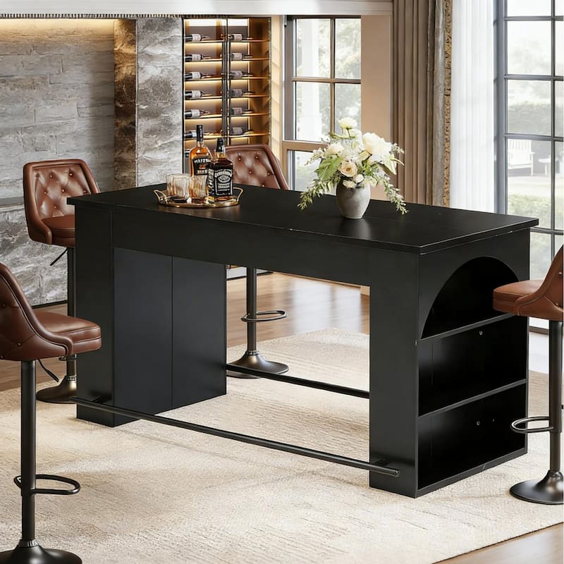 63" Long Bar Table, Counter Height Pub Table with Footrest and Storage - 30.71"D x 62.99"W x 35.43"H