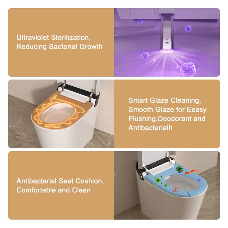 1-Piece 1.28 GPF Auto Single Flush Elongated Bidet Toilet Smart Toilet in White