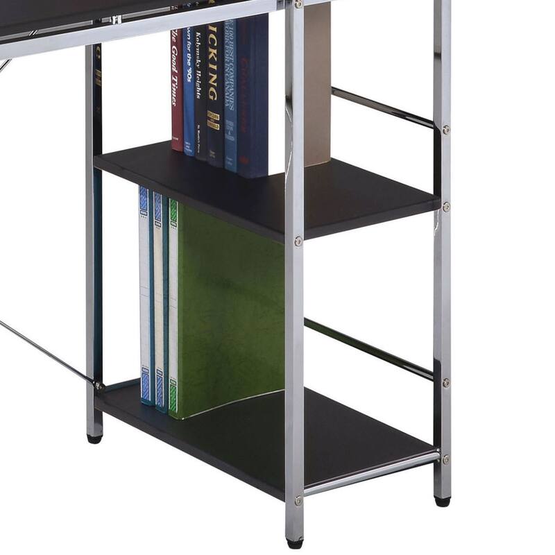 Industrial Style Writing Desk with Chromed Metal Frame and Wood Veneer Shelves