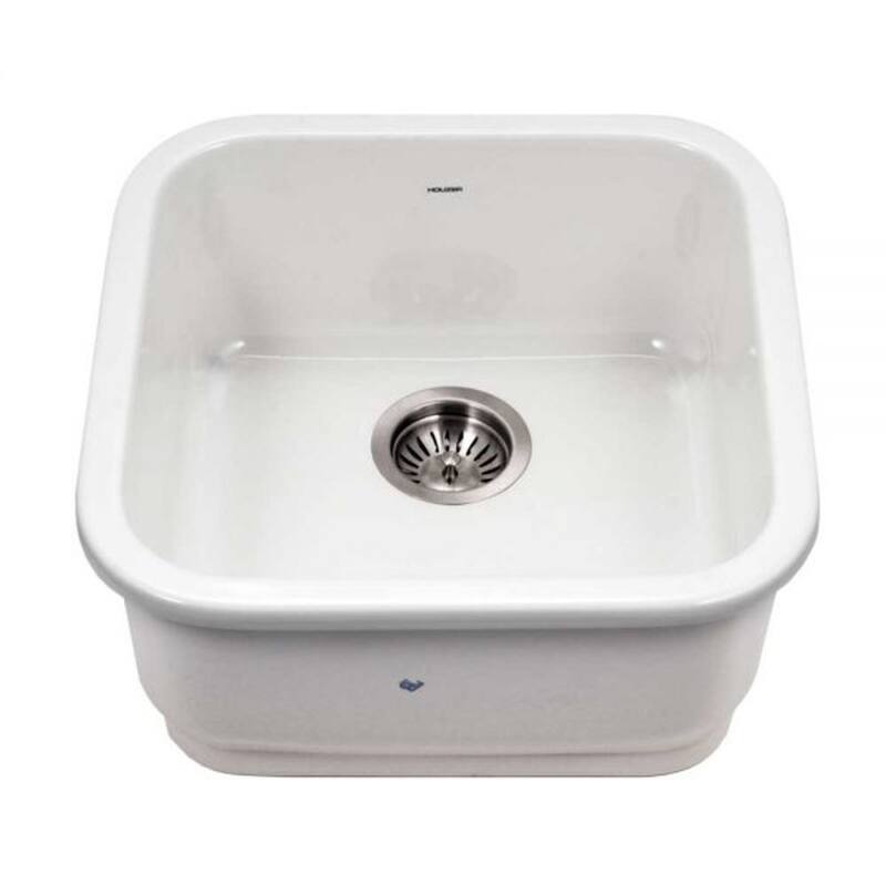 Houzer Platus 19 inch White Fireclay Square Undermount Single Bowl Bar Sink