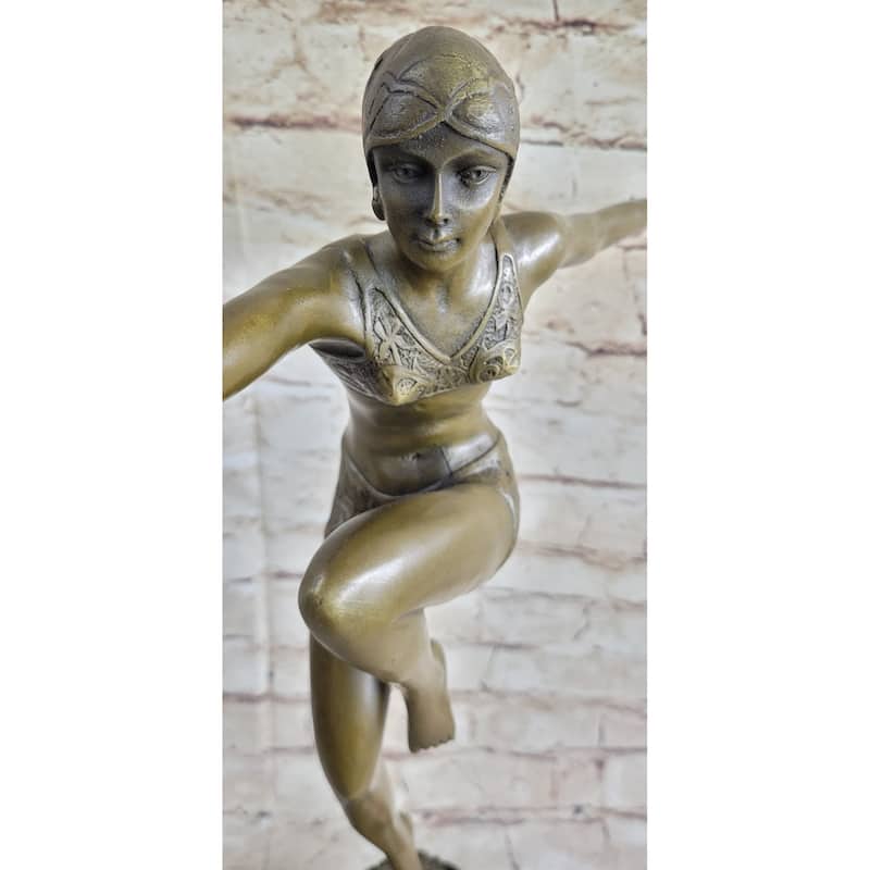 Art Deco Chiparus Swimmer Phoenician Dancer Flapper Girl Bronze Statue Sculpture Figure