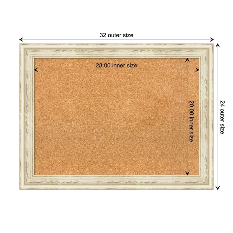 Country White Wash Wood Framed Natural Corkboard Bulletin Board - Board Size 28x20 - Board Size 28x20