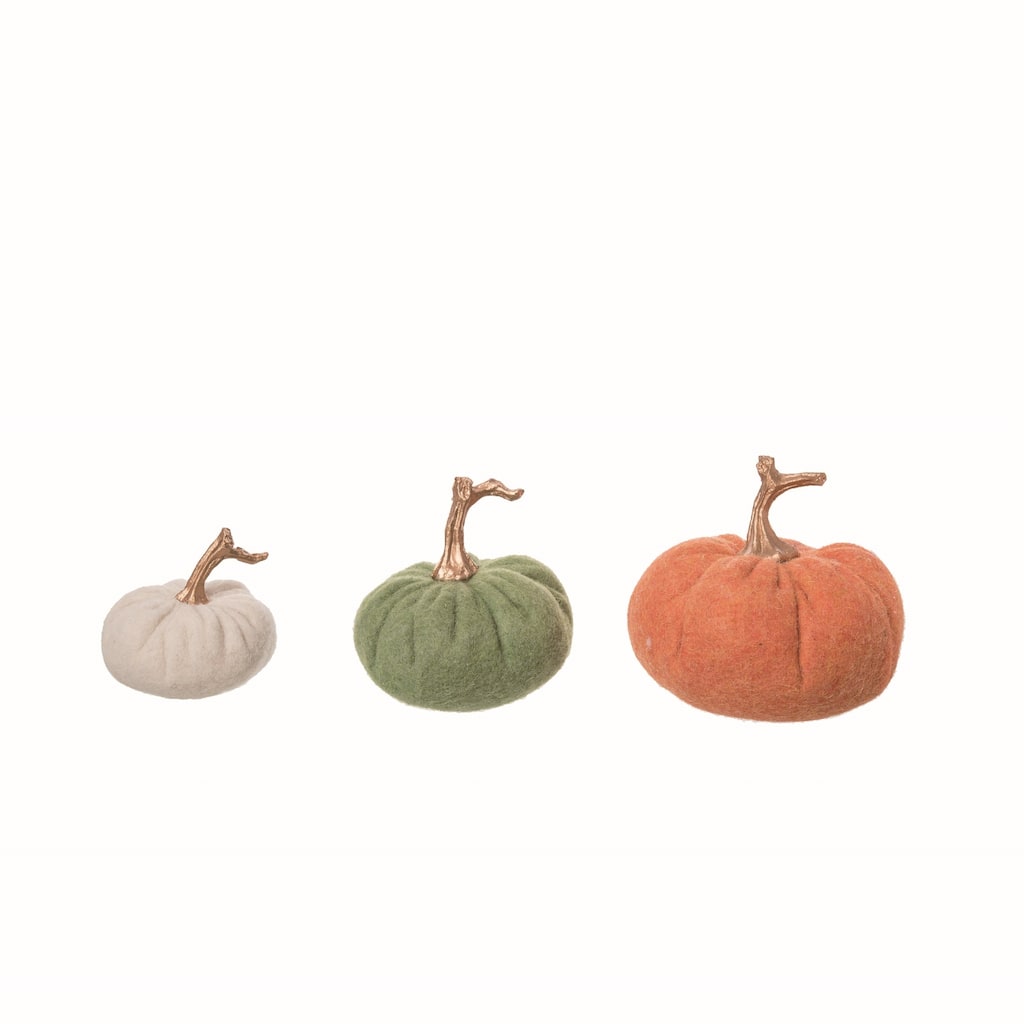 Transpac Fabric 8.27 in. Multicolor Harvest Fuzzy Pumpkins Set of 3