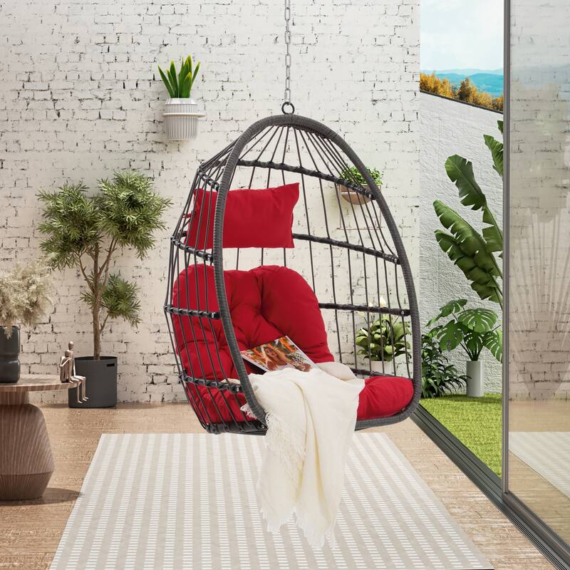 PE Rattan Egg Hanging Chair with Cushion