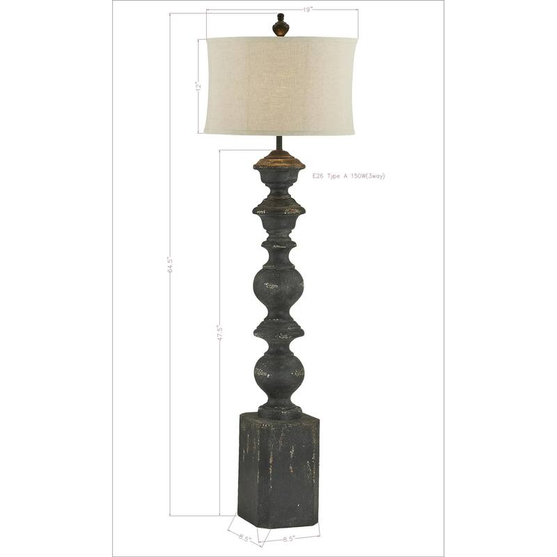 Decker 65" Distressed Floor Lamp with Linen Shade, Black