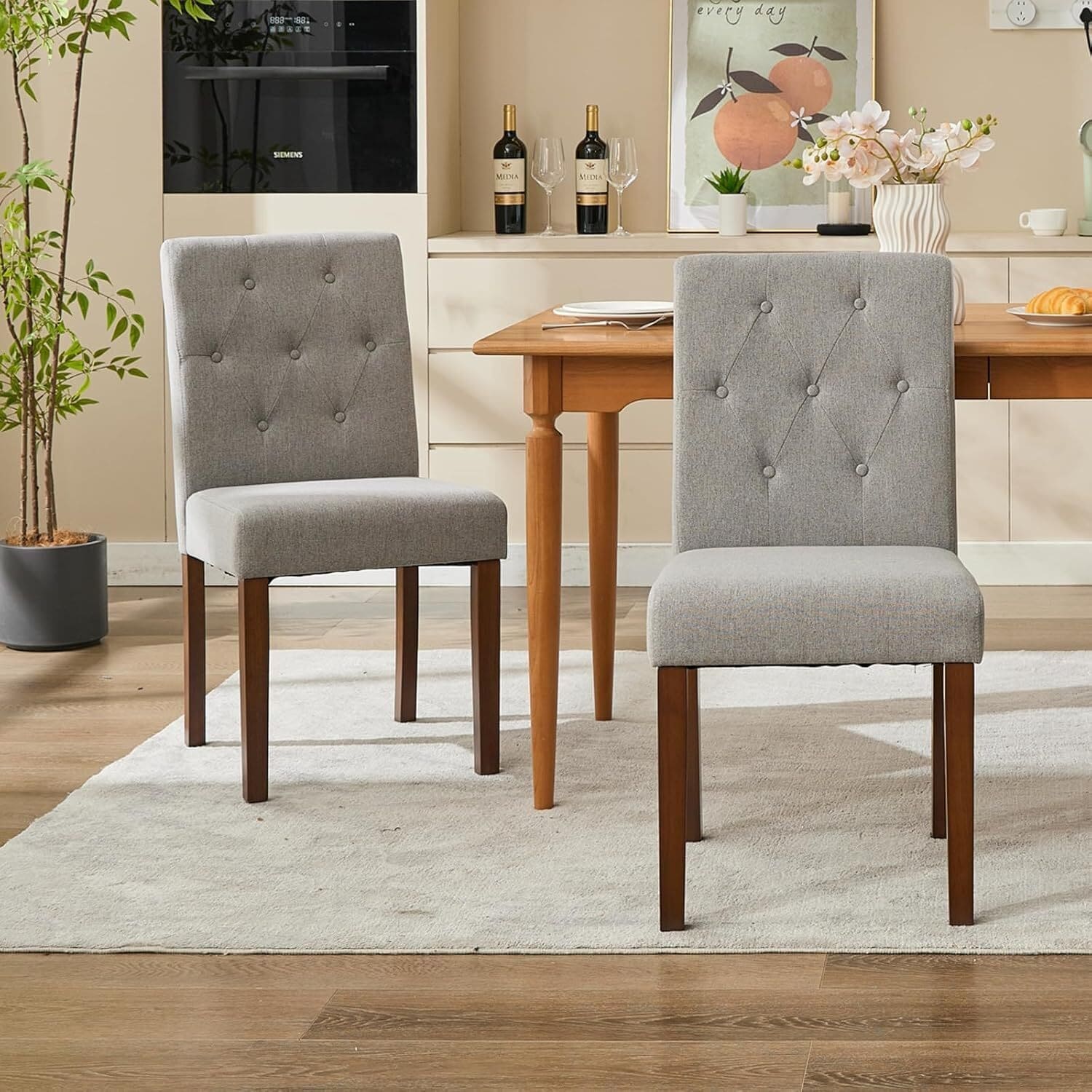Set of 2 Button Tufted Modern Parsons Upholstered Dining Chairs for Dining Room, Cafe & Home