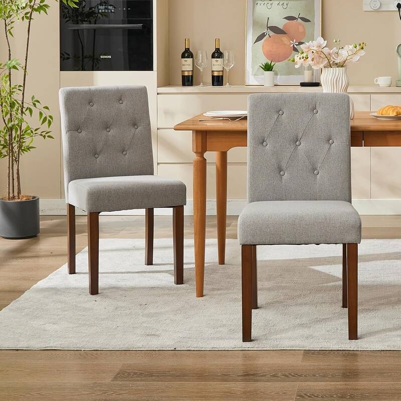 Set of 2 Button Tufted Modern Parsons Upholstered Dining Chairs for Dining Room, Cafe & Home - Grey