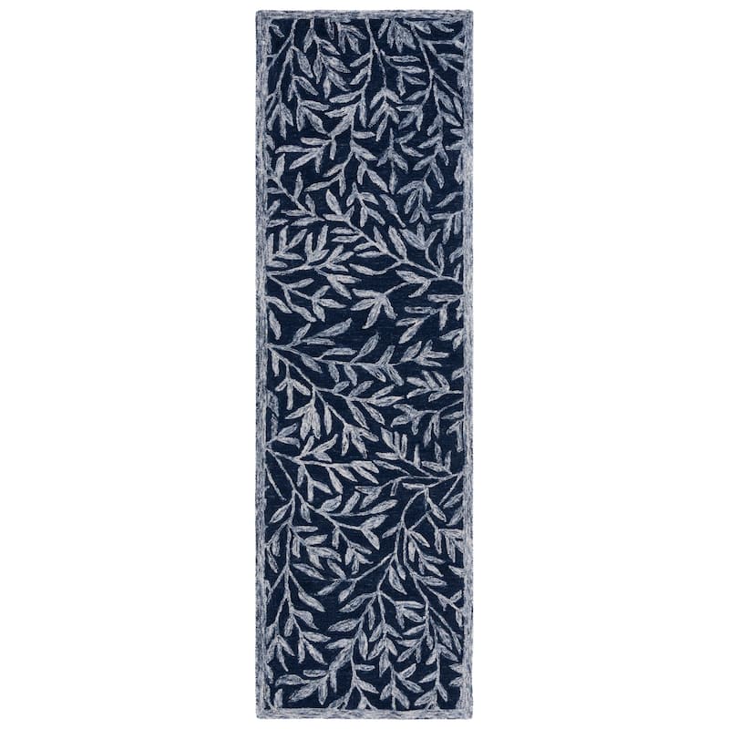 SAFAVIEH Handmade Jardin Mariegret Wool Rug - 2'3" x 8' Runner - Navy/Ivory