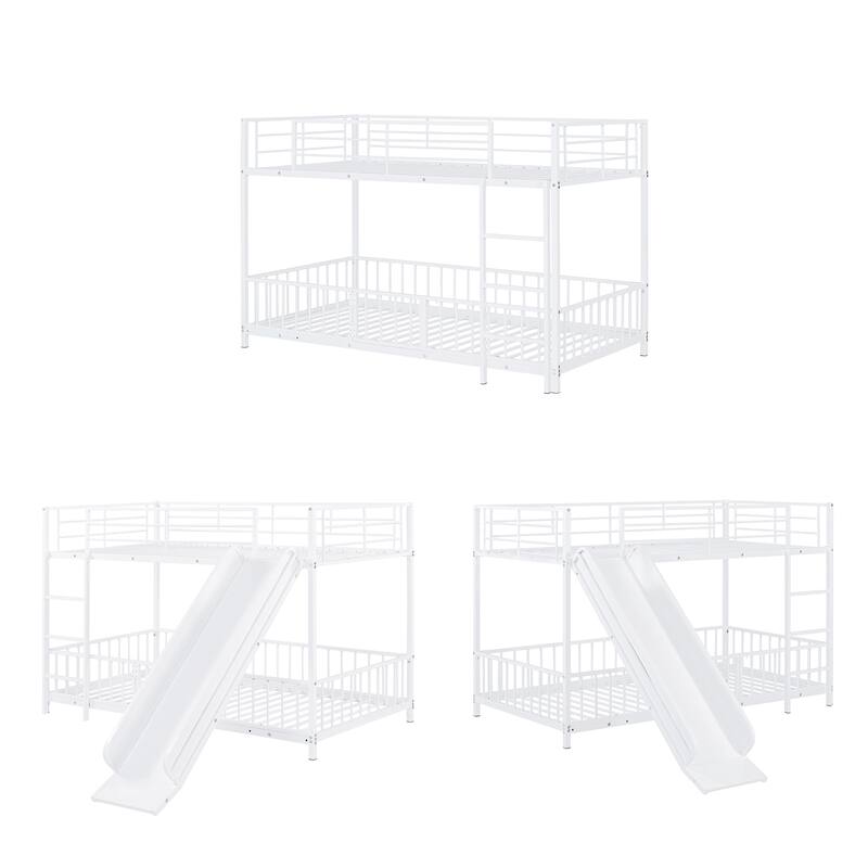 Metal Bunk Bed with Slide and Guardrails for Kids, Boys and Girls, Bedroom