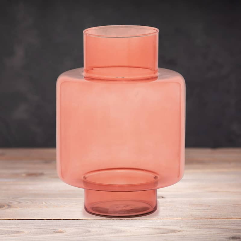 Glass Floral Standing Vase - 10.5" - Peach Pink