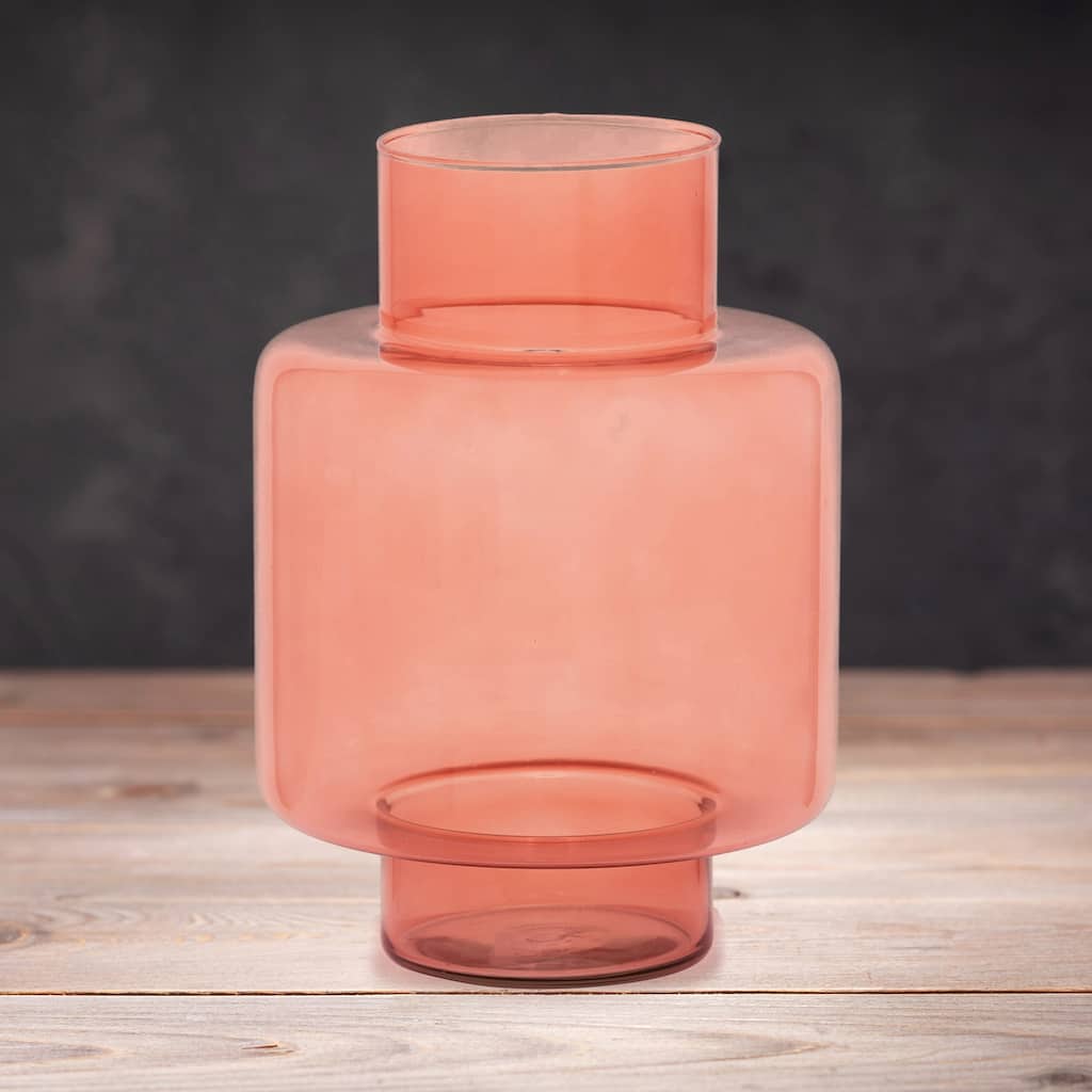 Glass Floral Standing Vase - 10.5" - Peach Pink