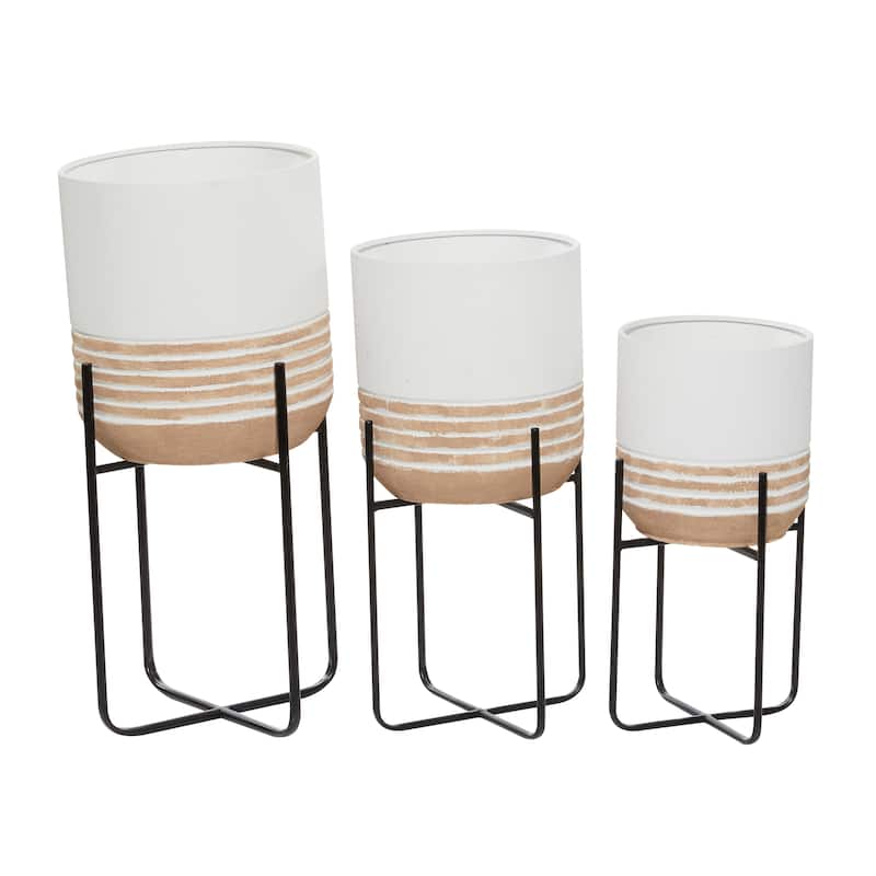 Metal Planter with Removable Stand - Set of 3 White - Roche River Decor - 14"W x 14"L x 28"H
